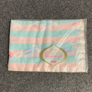Penney's Vintage Baby Blue Pink Receiving Blanket NEW NOS 70s Cotton 30x40"